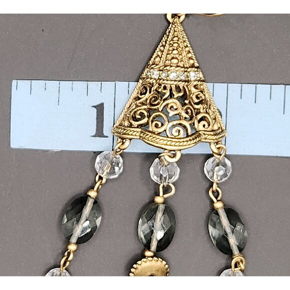 Filigree Crystal Bi-Cone Beaded Dangle Chandelier Earrings BoHo Green - Picture 7 of 11